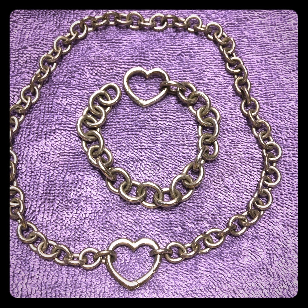 Tiffany heart clasp necklace and bracelet set.